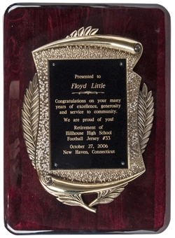 2006 Floyd Little Plaque Award For the Retirement of His High School Jersey 